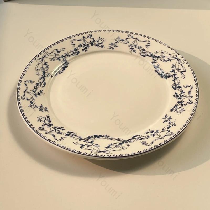Обеденная тарелка в стиле ретро в китайском стиле с синими цветами, изысканные тарелки для завтрака, тарелка для десерта, закусок и послеобеденного чая высокого класса