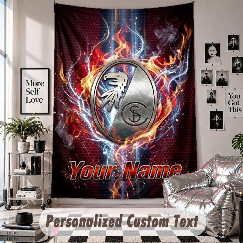 Wall Hanging Tapestry With Custom Name & Text, SC Freiburg FC Decorative Tapestry For Bedroom