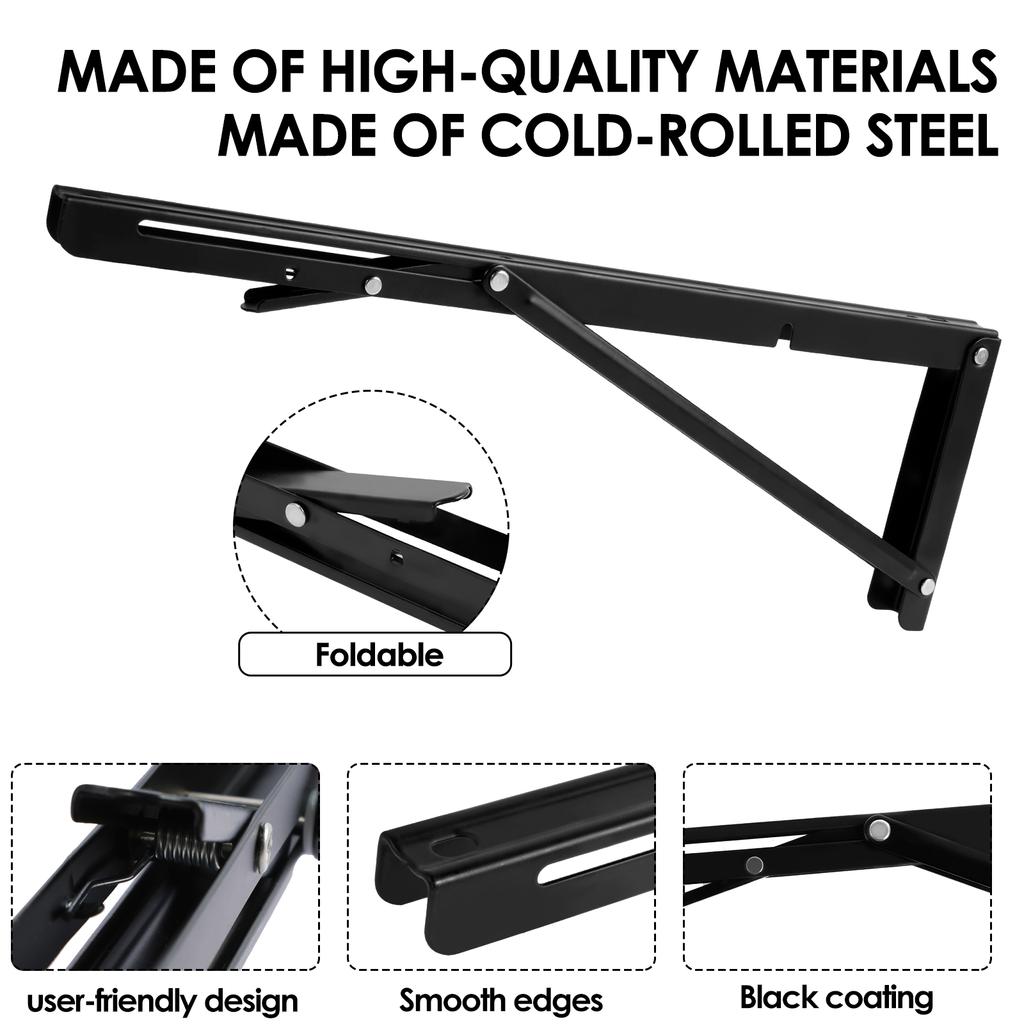 Folding Shelf Brackets - Heavy Duty Metal Collapsible Shelf Bracket for Bench Table, Shelf Hinge Wall Mounted Space Saving DIY B