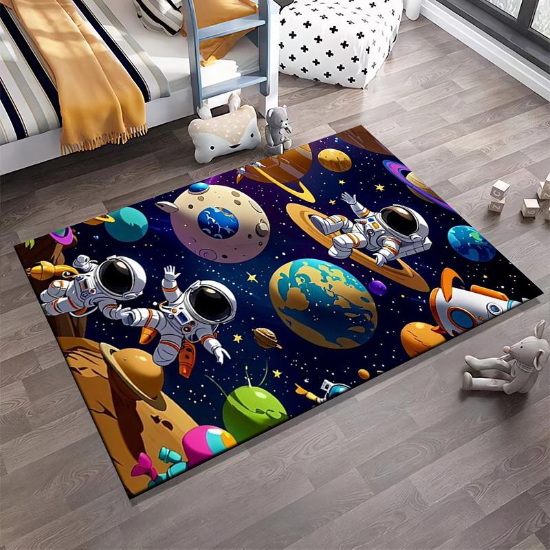Astronauts and Planets Space Exploration Theme Non-slip rug suitable for living room and bedroom sofas