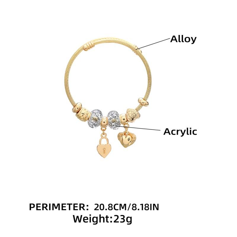 Womens Geometric Alloy Bracelet With Rhinestone Heart Lock Charm Ins Style Personalized Jewelry Couples