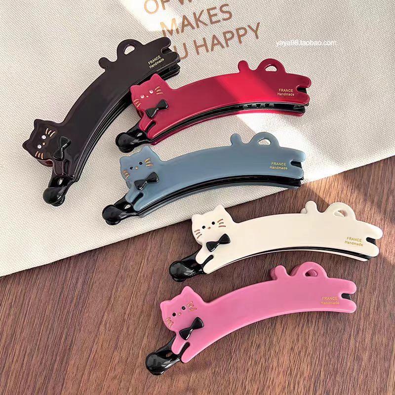 Korean-style cat-shaped acetate hair clip for women, back-of-the-head vertical clip, ponytail hairpin, high-end look banana clip