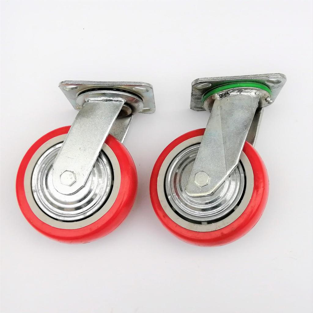 Красное резиновое колесо-поворотная роликовая опора в корейском стиле для промышленных тележек