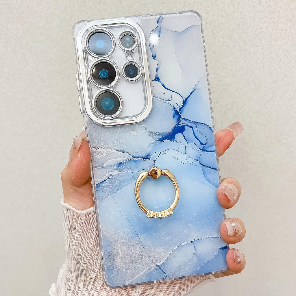 Подходит для чехла для телефона Samsung S25ultra IMD Гальванический мраморный узор S24plus Подставка-кольцо A56