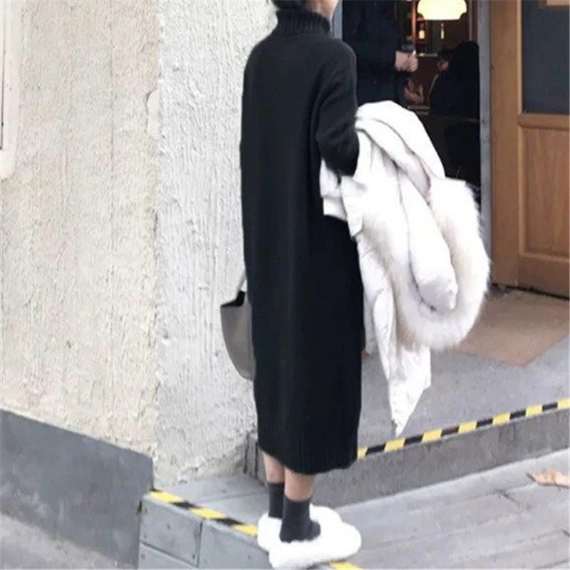 With Coat Autumn and Winter Turtleneck Temperament Dress Knee-knit Loose and Thin Bottom Long Dress New Sweater
