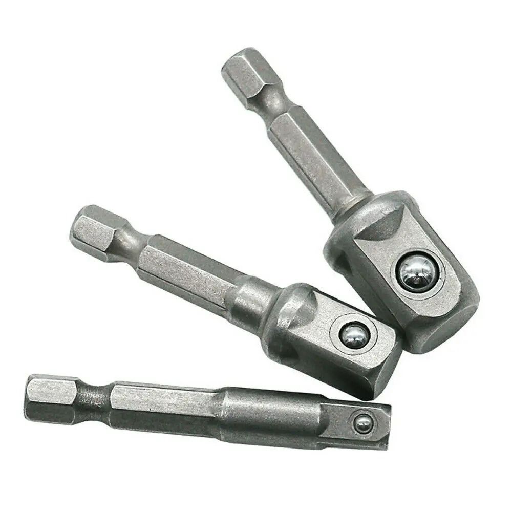 3Pcs/Set 1/4" 3/8" 1/2" Hex Shank Impact Drill Socket Adapter  Electric Tool Accessory