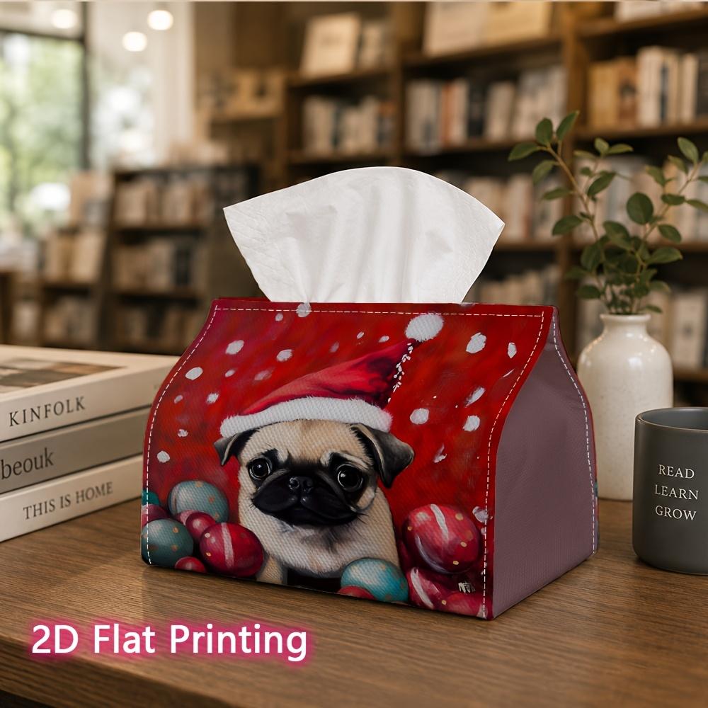1pc, 2D Flat Printing, Tissue Box Christmas Bulldog Pattern with Additions Printed Tissue Box, Suitable for Bathrooms, Living Rooms, Bedrooms, Dressin