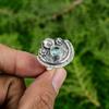 Natural Swiss Blue Topaz Stackable Flower Adjustable Ring 925 Silver For Girls