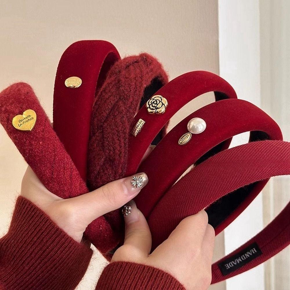 Cloth Red Sponge Headband Camellia Flowers Velvet Hair Band Creative   Girl