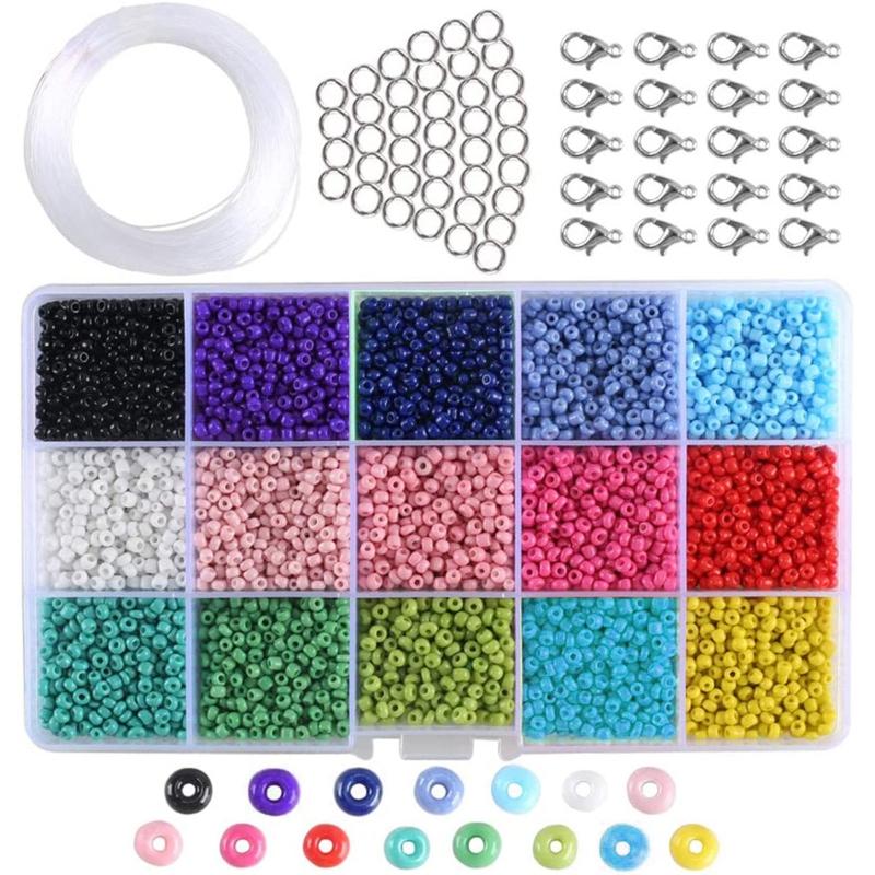 7000Pcs/15 Color Bracelet Glass Beads Small Craft Beads Kit Loose Spacer Bead for Jewelry Making with Storage Boxes