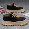 Мужская обувь 2024 осень и зима новая нишевая черная рабочая обувь на платформе мужская водонепроницаемая и нескользящая на толстой подошве средней высоты повседневная модная обувь