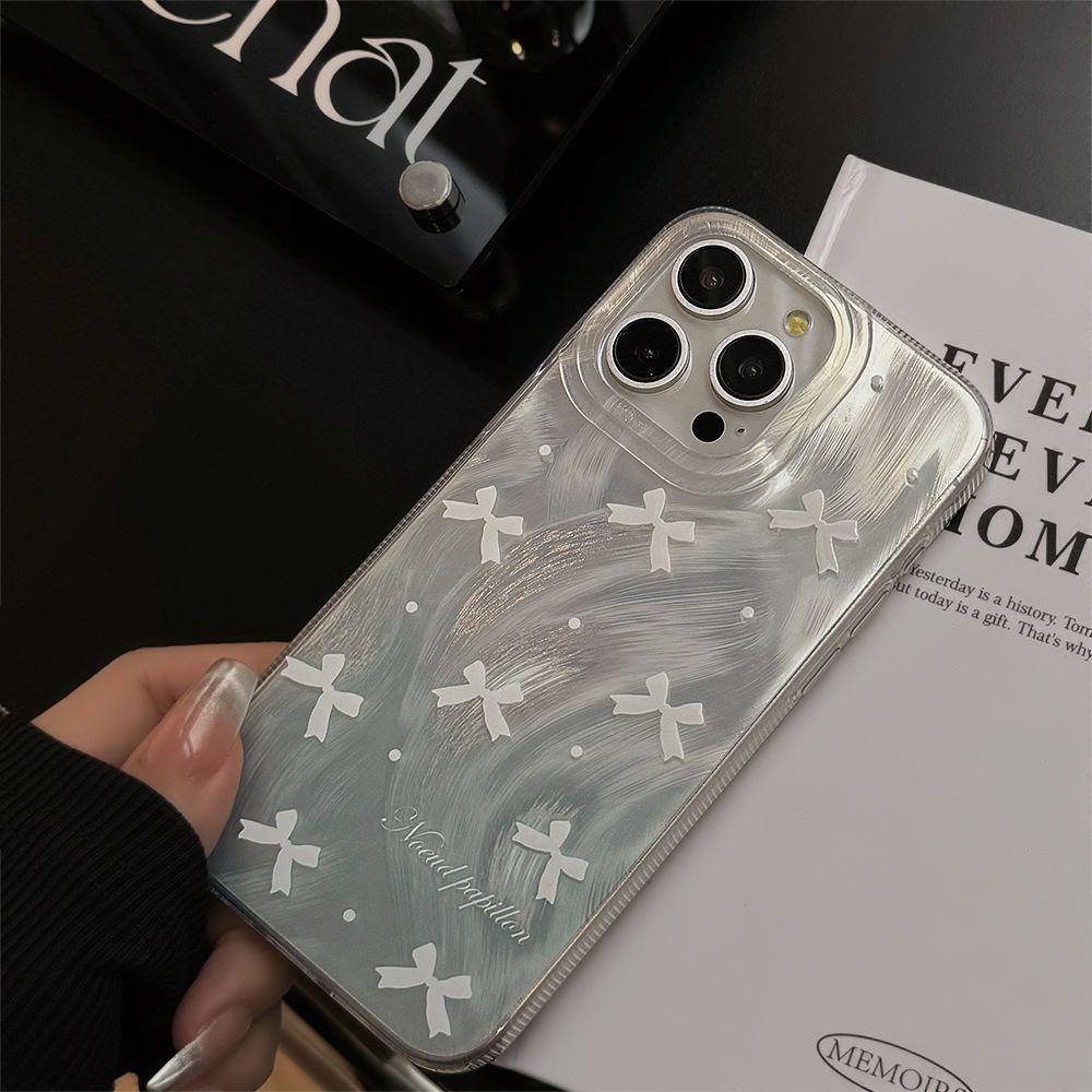 Роскошный лазерный серебристый чехол с бантом для iPhone 17 Air 16 15 14 13 12 11 Pro Max Plus 16E 7 8 SE2 X XS XR Противоударный бампер Fundas