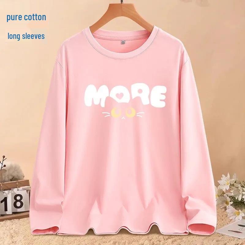 Женская футболка с длинным рукавом из 100% чистого хлопка, свободного кроя в корейском стиле - Круглый вырез, идеально подходит для весны и осени, унисекс.