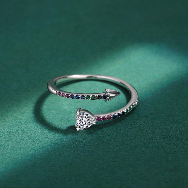 Креативное Радужное Нерегулярное Стрелка В Форме Сердца Полный Циркон Пара Кольцо для Женщин Оригинальный Стерлингового Серебра Подарок на День Святого Валентина Ювелирные Изделия