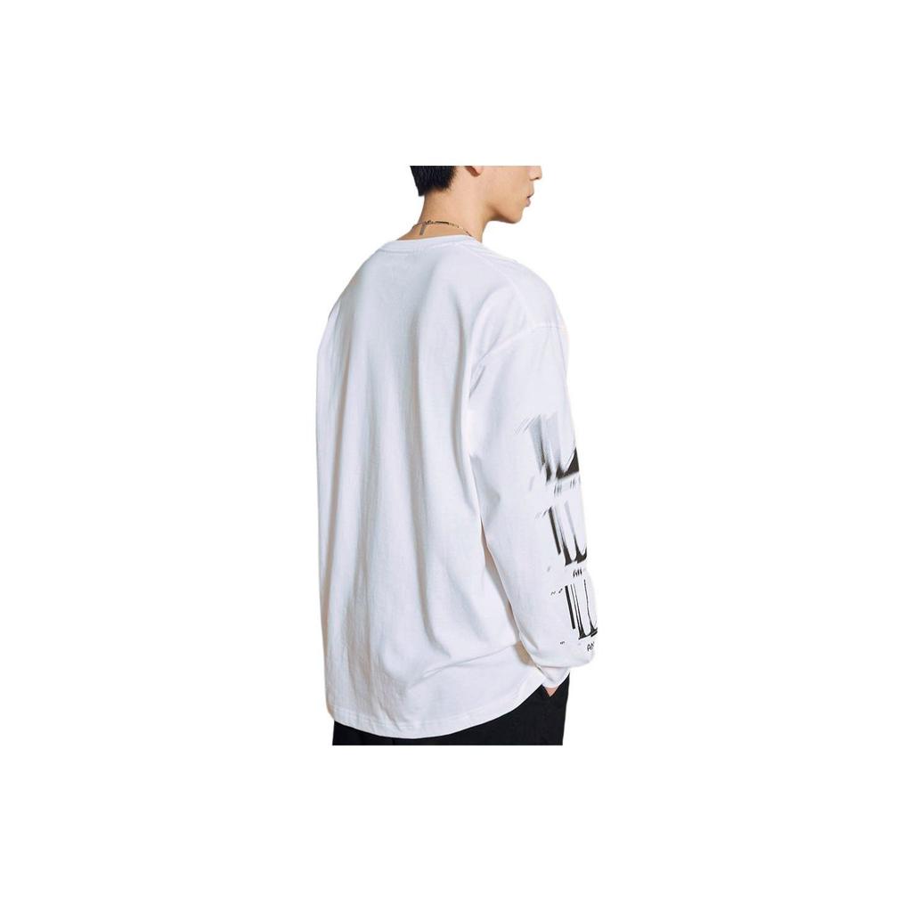 Anta Letter Print Logo Crew Neck Knitted Casual Pullover Long Sleeve Sweatshirt Unisex Sweatshirt Snow-White 172238717-1