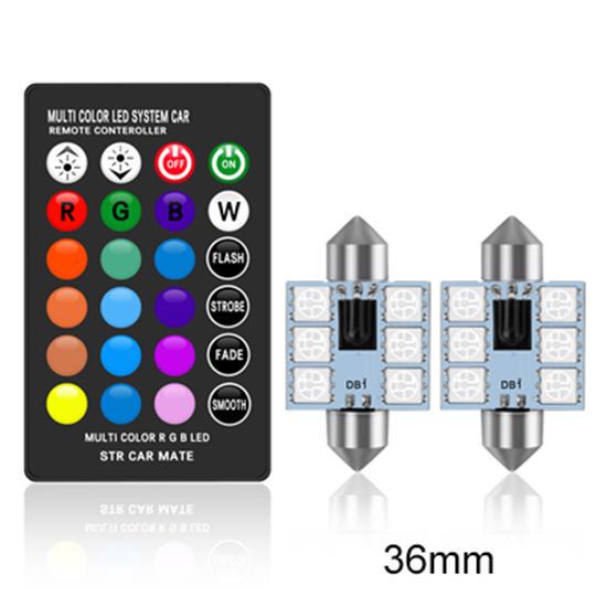 C5W LED RGB Festoon 31mm 36mm 39mm 42mm Car Interior Lights with Remote Control Multicolor Dome Light Reading Lamp Auto 12V