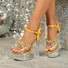 Transparent Heel Rhinestone Thick Heel Crystal Heel Sandals Women's Summer Waterproof Table Non-slip Thick Sole Sexy Versatile Shoes