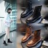 Autumn and Winter 2025 New Thick-soled Medium-tube Leather Martin Boots Women's British Style Velvet Short Boots Thick-soled Casual Women's Shoes