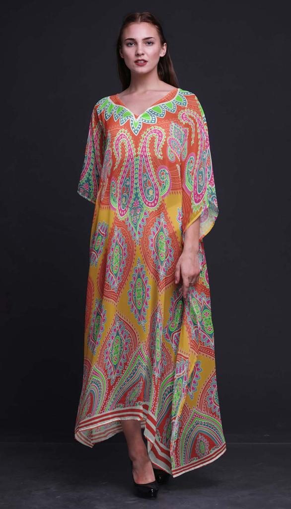 Phagun Ogee Damask Ladies Kaftan Holiday Loungewear Maxi Dress Beach