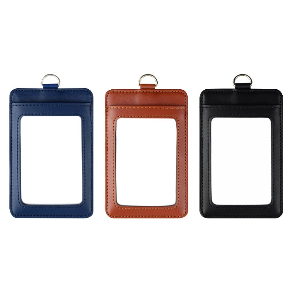 Leather With Lanyard Three Card Position Card Badge Holder Key Chain Card Bag ID Lanyard Name Tag