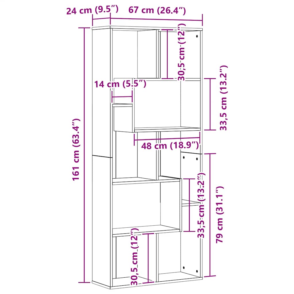 Bookshelf Black Oak Look 67 x 24 x 161 cm Engineered Wood