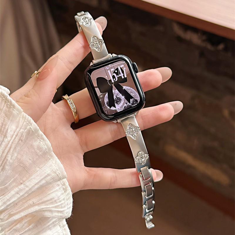 Совместимо с Apple Watch Series 11, Huawei GT6 и Xiaomi 9 Pro: Алмазная Четырехлистная Медная Цепь Ремешок iWatch1098E
