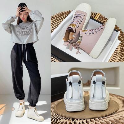 Высокие повседневные белые туфли женские кожаные после осени с двойной молнией большого размера женские туфли