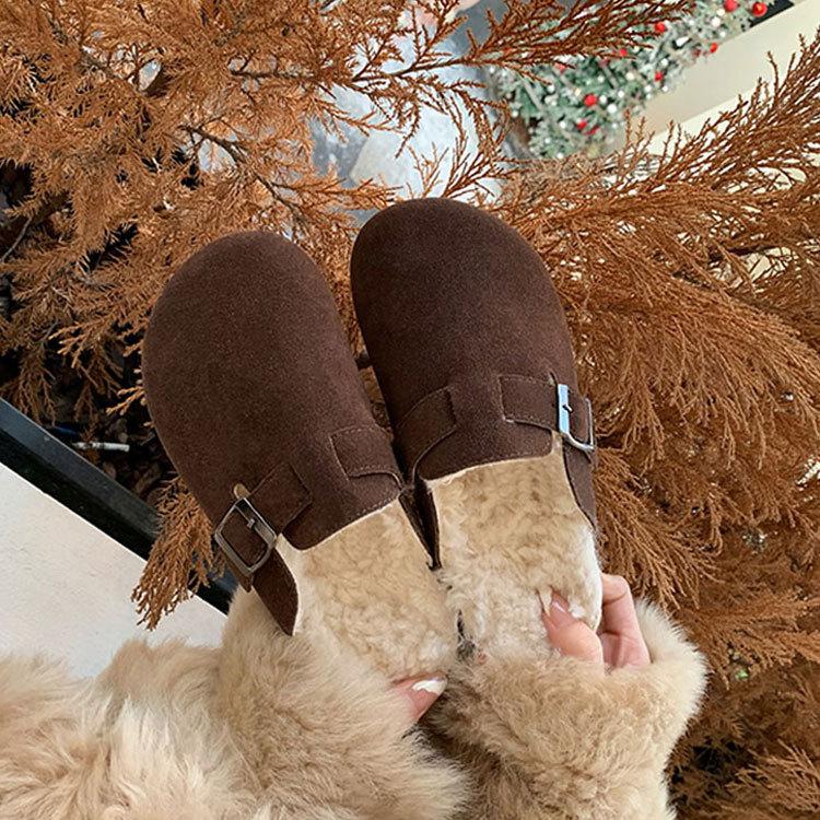 Boken shoes with wool and thickened leather fur shoes to wear outside 2025 winter big head shoes retro Japanese shit-feeling cotton shoes