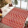 Non-Slip Soft Large Carpet with Red Snowflake, Low Pile Faux Wool Xmas Throw Rug for Living Room, Hallway, Kitchen, Entryway