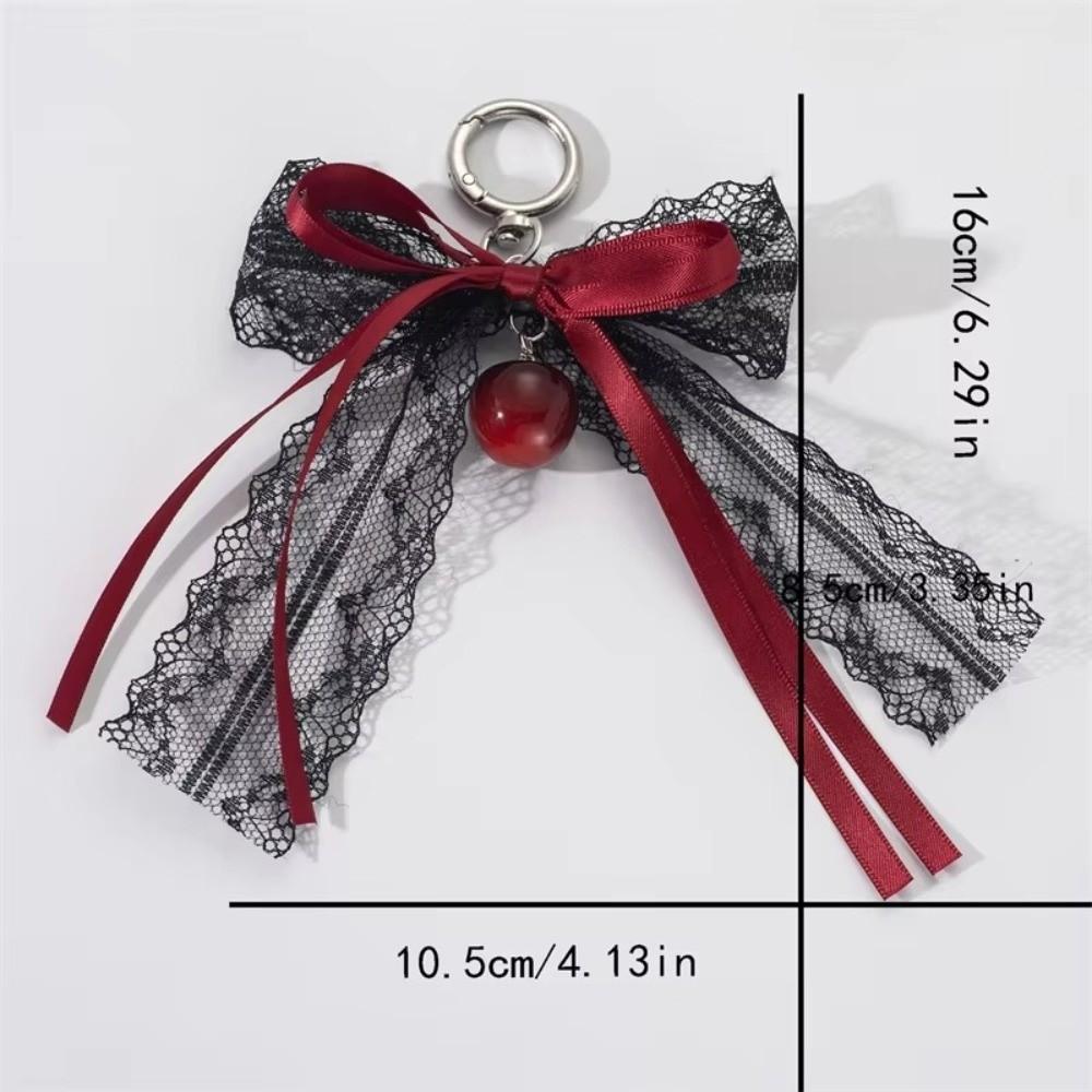 Hollow Pendant Keychain Red Ribbon Cherry Pendant Fashionable Lace Bow Keychain Holiday Gift