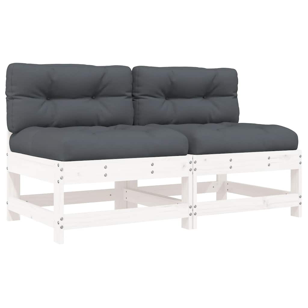 2 Piece White Pine Solid Wood Middle Sofas with Cushions