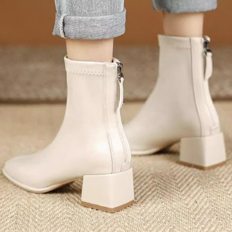 Chunky Women Ankle Boots Mid Heels Square Toe Retro Leather Shoes 2025 Trend Designer Goth Pumps Winter Chelsea Botas De Mujer