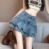 Retro Ruffled Denim Shorts Skirt Women Summer Streetwear Ladies Short Skirts