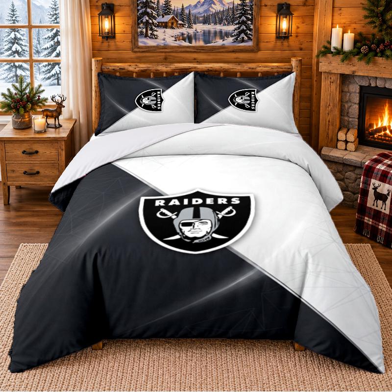 Printed 3Pcs Bedding Set Las Vegas Raiders Pattern Bed Sheet Pillowcase For Bedroom Decor