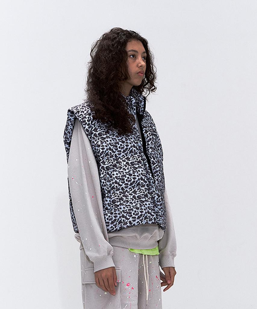 Erer Leopard Print Down Vest Gray