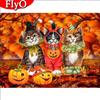 Full Square Round Diamond Painting Cat Diamond Embroidery Animal Mosaic Halloween Decorations For Home