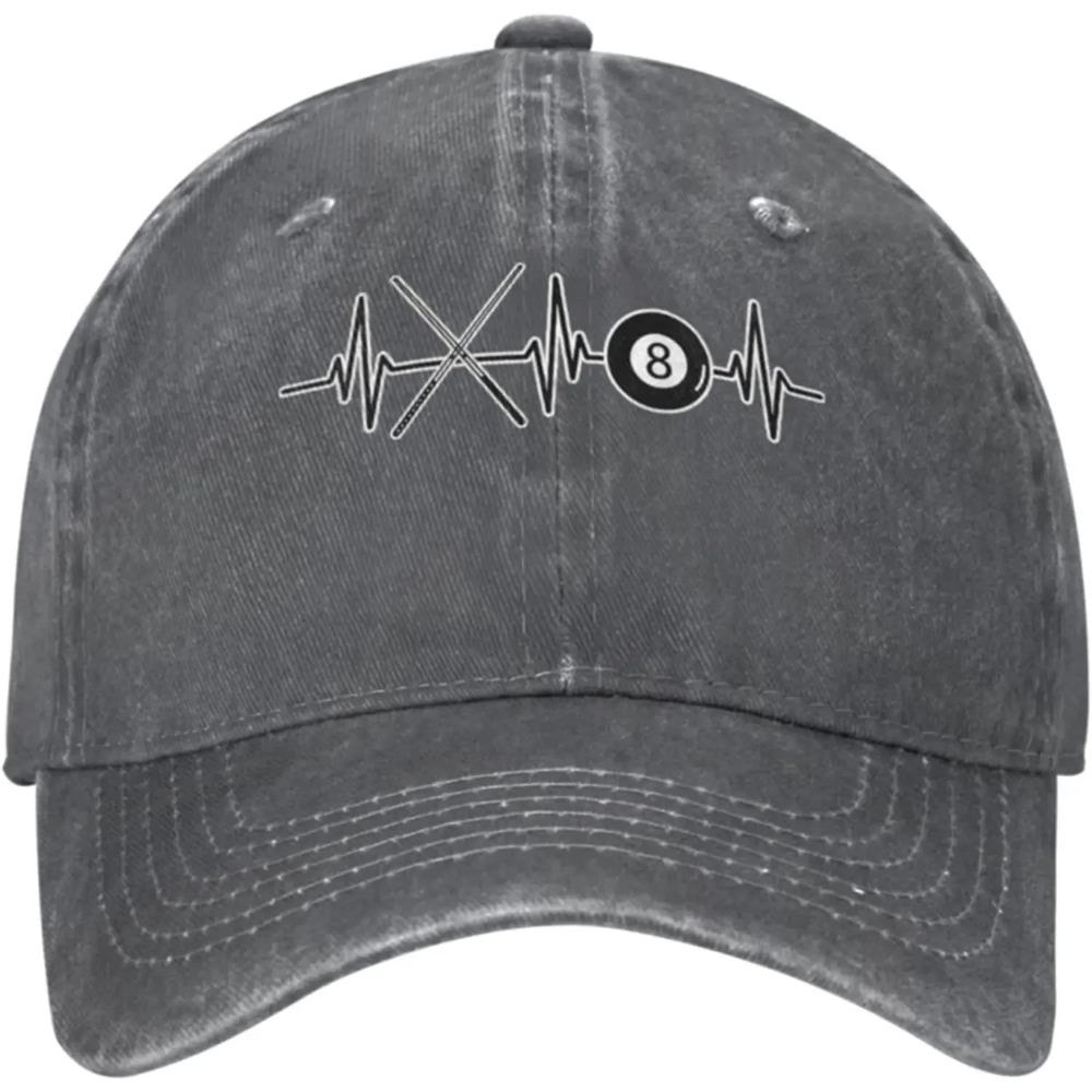 Женская мужская регулируемая бейсболка с бильярдным шаром, 8 киями, узором в виде сердца, джинсовая ткань, кепка с застежкой-молнией