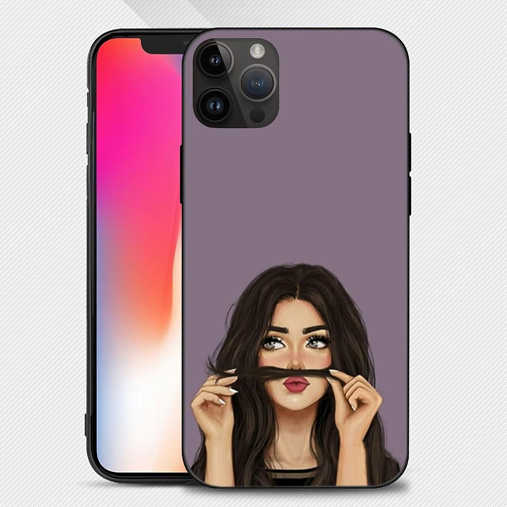 Muslim Islamic Arabic Hijab Face Gril Eyes Koran Phone Case Iphone15 14 13 12 11 Pro Max Mini X 7 8 Soft Case