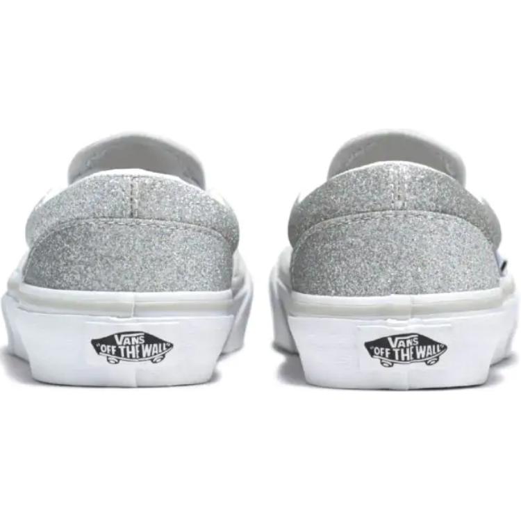 Vans Классические детские кроссовки Slip-On V Kids Glitter - серебристые детские кроссовки True-White VN0A5KXMX1K