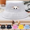 Bucket Hat With White Cat Print , Cartoon Pet Fisherman Hat Spring Lightweight Foldable Beach Hat