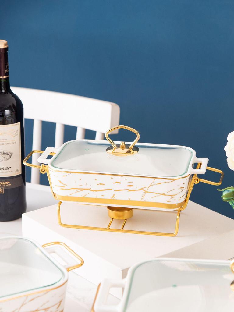 Керамический поднос Nordic с двумя ушками: Легкая роскошная посуда для выпечки, подогрева свечей или подачи супов и сухих блюд.