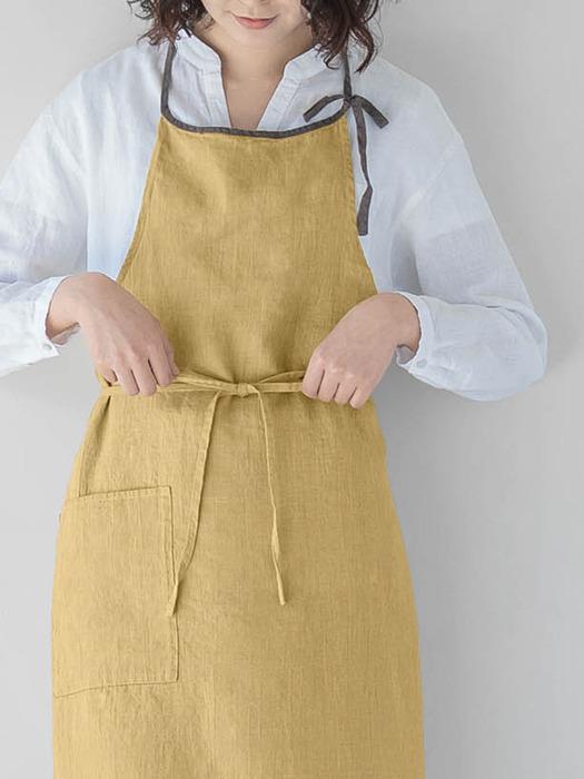 LinoeLina Lithuanian Linen Apron Round Neck Type (Antique Yellow)