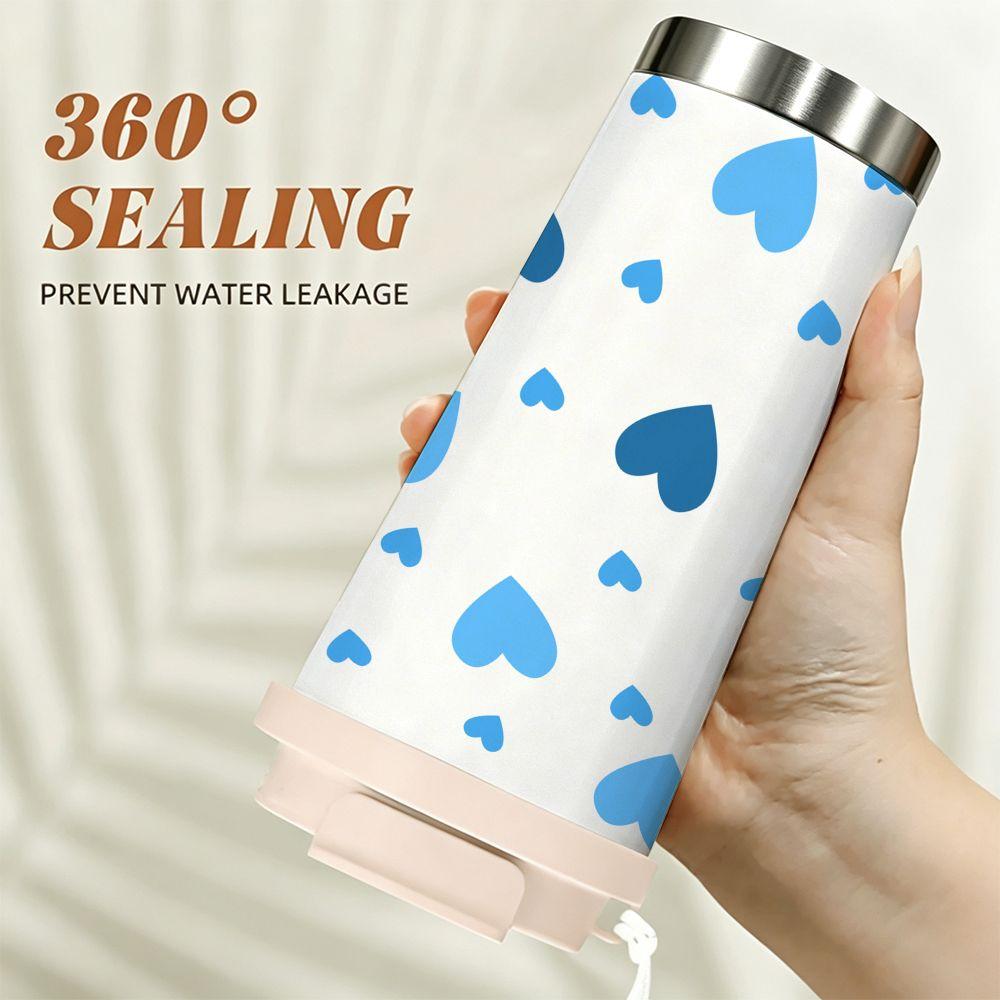 Cute Blue Heart Pattern Stainless Steel Insulated Coffee Tumbler Vacuum Travel Mug,Reusable Thermal Cup for Hot Cold Drinks Gift