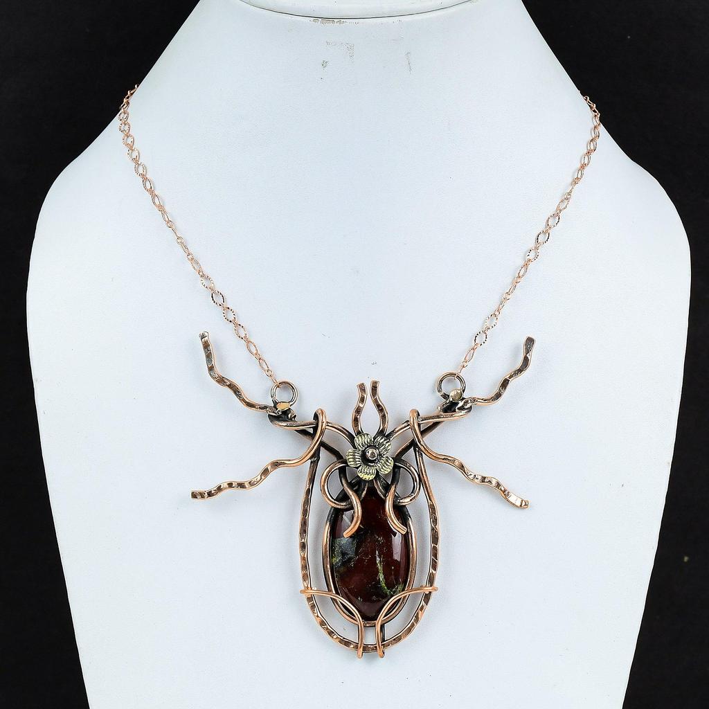 Ожерелье из драконьего кровавого камня, ожерелье из медной проволоки, регулируемое ожерелье с драгоценными камнями, дизайнерские медные украшения, ожерелье ручной работы, свадебные подарки