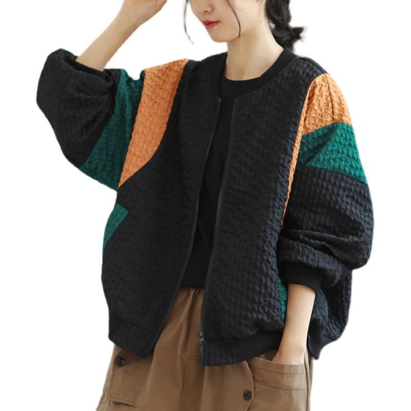 Женская литературная свободная повседневная куртка с длинным рукавом, сращивающаяся, с круглым вырезом, удобная цветная куртка Collision