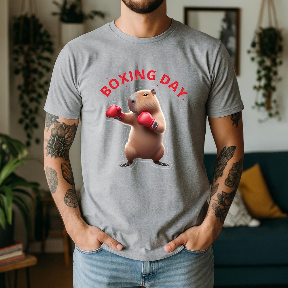New Summer 100 Pure Cotton TShirt Boxing Day Capybara Boxing Gloves Style Street Cool Casual Tee Breathable Short Sleeve