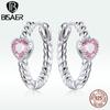 Pure Love 925 Sterling Silver Pink Gem Zircon Circle Buckle Earring for Women Wedding Statement Jewelry