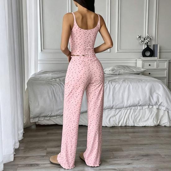 Elegant Floral Camisole Lounge Sets Women Pajamas Set with Print, Sleeveless U Neck Breathable Sleepwear for Daily Rest And Pants, Sexy Comfortable