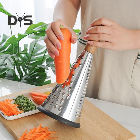 Конусная терка для сыра из нержавеющей стали с деревянной ручкой, 3-сторонняя терка для овощей, сыра, шоколада, овощей, кухонная терка для пармезана