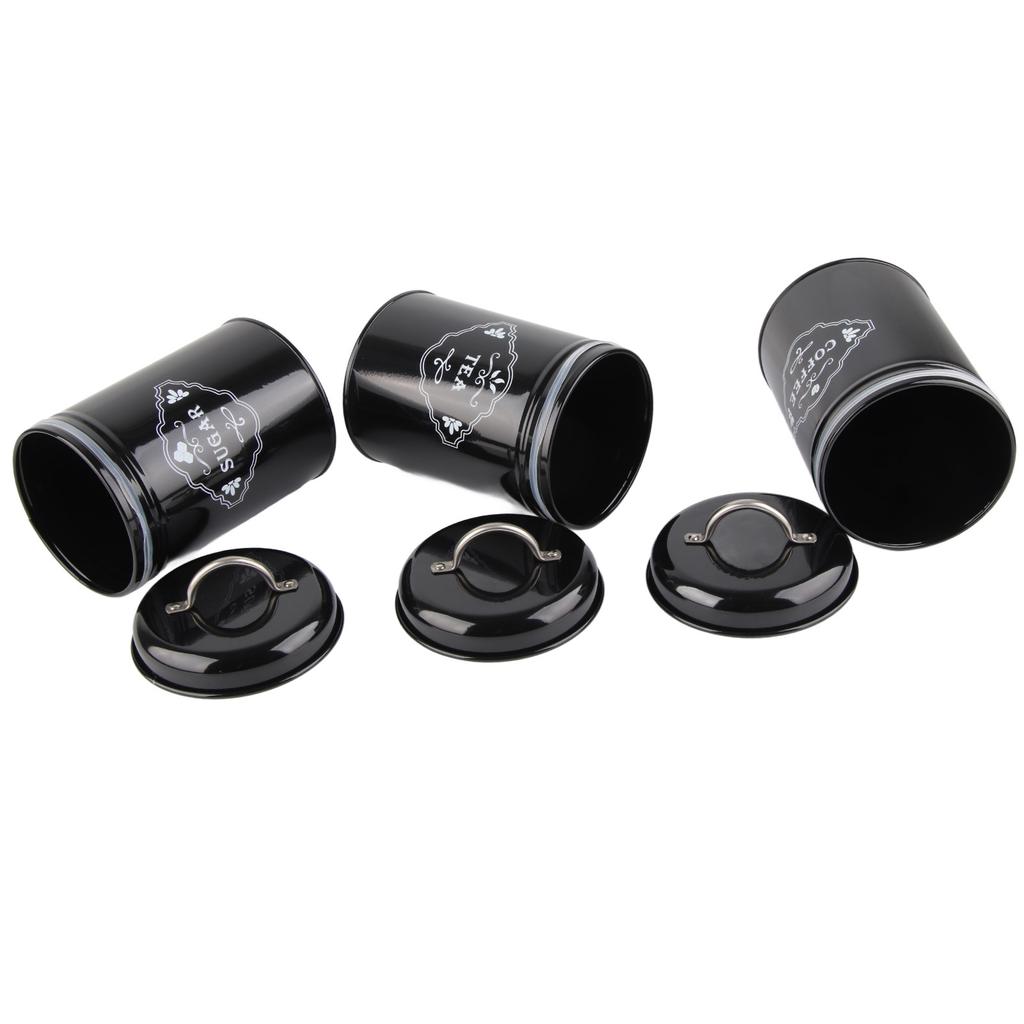 3Pcs Black Sealed Jar Set Home Kitchen Storage Organizer Sealed Cans Box Baking Supplies